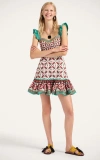 La Doublej Gingerbread Ruffled Printed Mini Dress In Brown