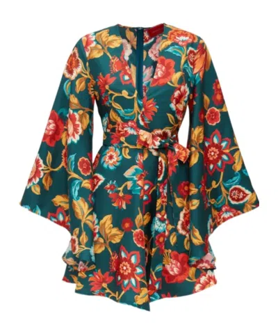 La Doublej Magnifico Belted Floral-print Silk-twill Mini Dress In Hottie Emerald
