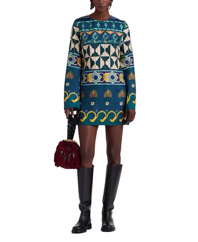 LA DOUBLEJ LA DOUBLEJ MINI SUPREME SWING DRESS IN CASAREALE PLACEE EMERALD