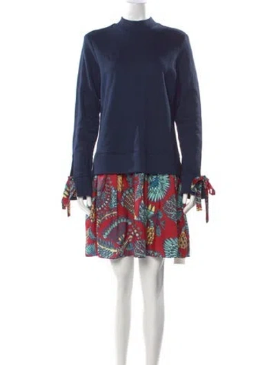 Pre-owned La Doublej Mock Neck Knee-length Dress In Blue