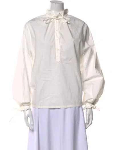 Pre-owned La Doublej Mock Neck Long Sleeve Blouse In White
