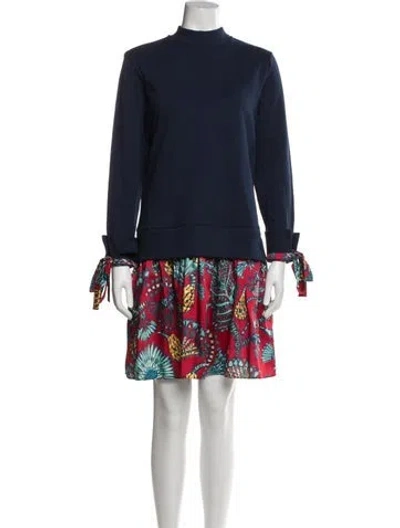 Pre-owned La Doublej Mock Neck Mini Dress In Blue