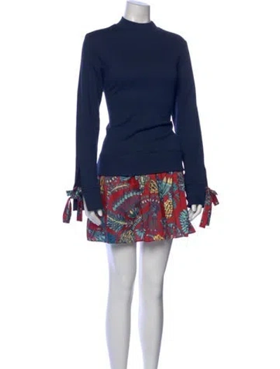 Pre-owned La Doublej Mock Neck Mini Dress In Blue