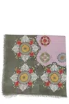 La Doublej Multicolor Floral Motif Square Scarf With Fringed Edges In Multi