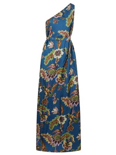 La Doublej Multicolor Floral Print One-shoulder Roy Maxi Dress