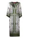 La Doublej Printed Silk Twill Kaftan In Green