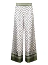 La Doublej La Double J Floral Pattern Wide-leg Trousers With Contrasting Borders In Green