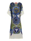 LA DOUBLEJ MULTICOLOR KAFTAN WITH BELTED WAIST AND ALL-OVER GRAPHIC PRINT IN SILK WOMAN