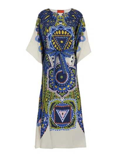 LA DOUBLEJ MULTICOLOR KAFTAN WITH BELTED WAIST AND ALL-OVER GRAPHIC PRINT IN SILK WOMAN