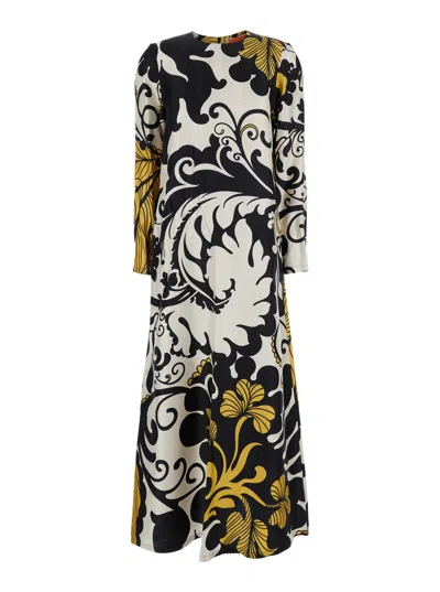 La Doublej Multicolor Long Dress With All-over Graphic Print In Silk Woman