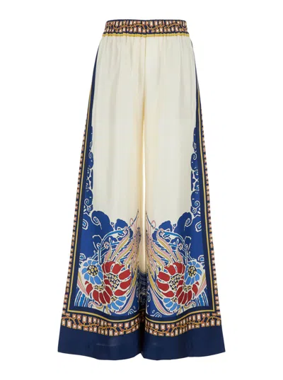 La Doublej Multicolor Palazzo Pants With Wide Leg And All-over Print In Silk Woman