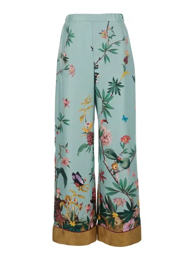La Doublej Multicolor Pants With Rear Elastic Waist And All-over Floral Motif In Silk Woman In Pattern
