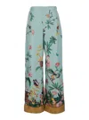 La Doublej Multicolor Pants With Rear Elastic Waist And All-over Floral Motif In Silk Woman In Blue