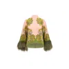 La Doublej Make An Exit Feather-trimmed Silk Twill Top In Pink