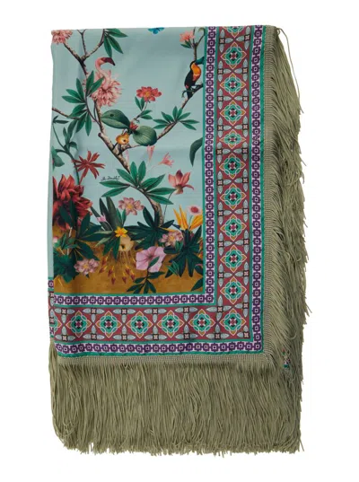 La Doublej Multicolor Silk Scarf With Fringed Hem And All-over Floral Print Woman