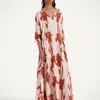 La Doublej La Double J Muumuu Printed Silk-satin Maxi Dress In Iris Dark Orange