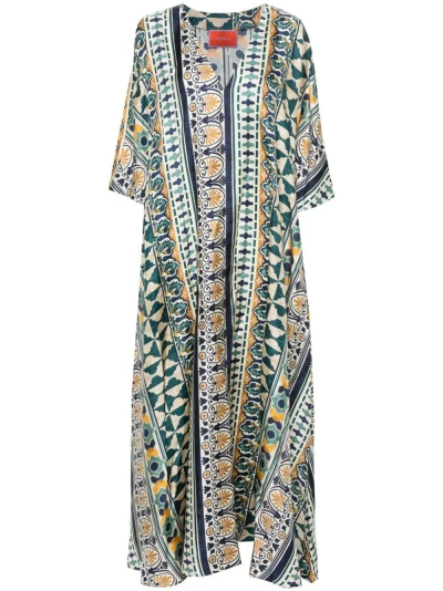 La Doublej Muumuu Geometric Silk Dress In Multicolour