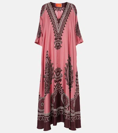 La Doublej La Double J Muumuu Printed Silk-satin Maxi Dress In Pink