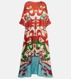 La Doublej Muumuu Printed Silk Twill Maxi Dress In Multi