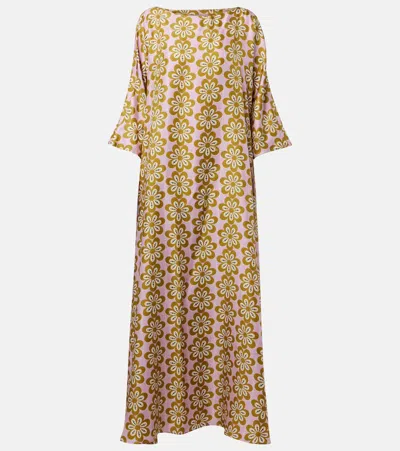 La Doublej Muumuu Printed Silk Twill Maxi Dress