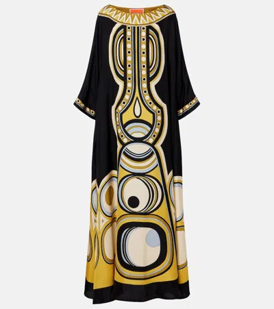 La Doublej Muumuu Printed Silk Twill Maxi Dress In Multi