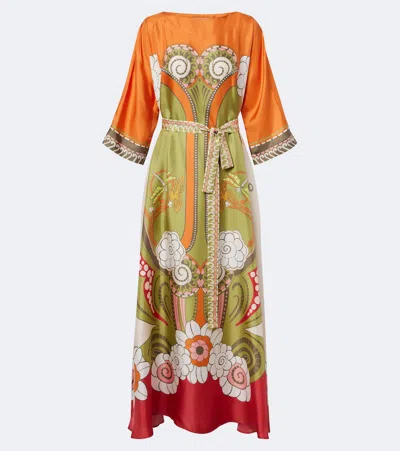 La Doublej Muumuu Printed Silk Twill Maxi Dress In Multi