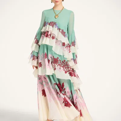 La Doublej Naiad Asymmetric Ruffled Silk-chiffon Maxi Dress In Gray