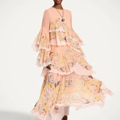 La Doublej Naiad Tiered Floral-print Silk-chiffon Maxi Dress In Blue