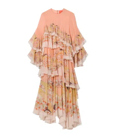 La Doublej Naiad Tiered Floral-print Silk-chiffon Maxi Dress In Blue