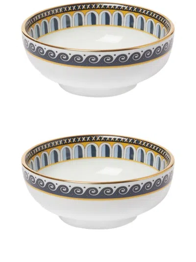 La Doublej Set Of Two Gold-plated Porcelain Snack Bowls In White