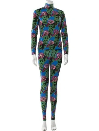 Pre-owned La Doublej Nylon Floral Print Pant Set In Green