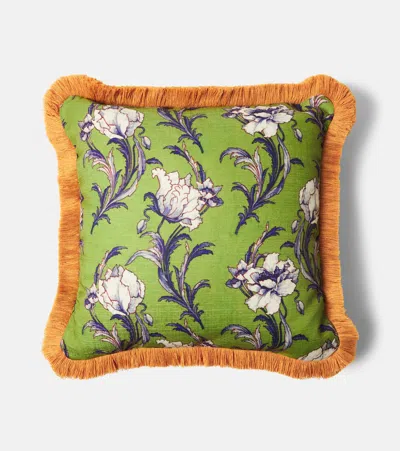 La Doublej Nymph Bloom Floral Fringed Cushion In Green