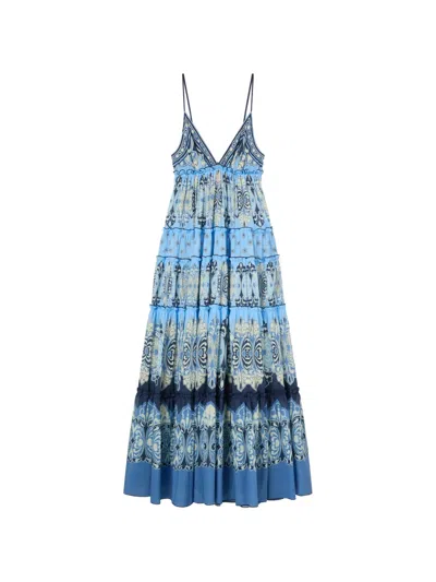 La Doublej Nymph Printed Tiered Cotton Maxi Dress In Blue