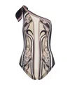 La Doublej One-shoulder Swimsuit With Ornamental Print In Neutral