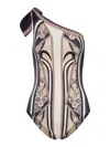 La Doublej One-shoulder Swimsuit With Ornamental Print In Neutral