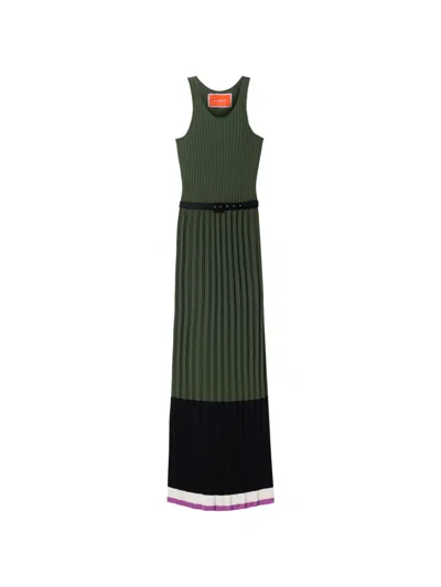 La Doublej Ribbed Pleated Maxi Dress In Green