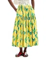La Doublej Oscar Printed Cotton Poplin Midi Skirt In Yellow