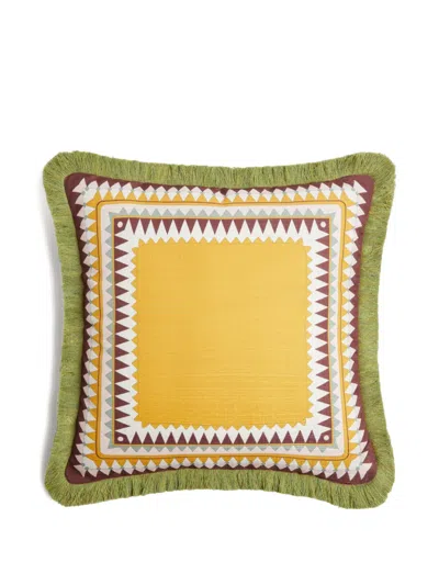 La Doublej Outdoor Cushion (45x45) With Fringes In Yellow