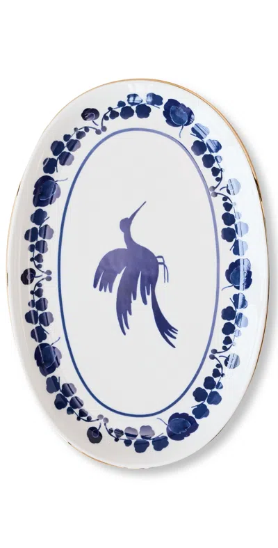 La Doublej Oval Platter Wildbird Blu