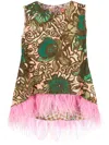 Shop La Doublej Painterly-print Feather-detail Top In Green