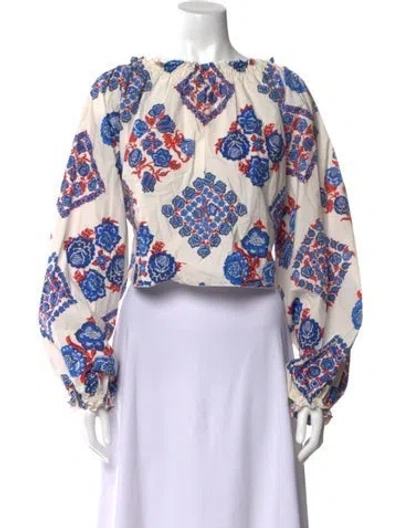 Pre-owned La Doublej Paisley Print Bateau Neckline Crop Top In White