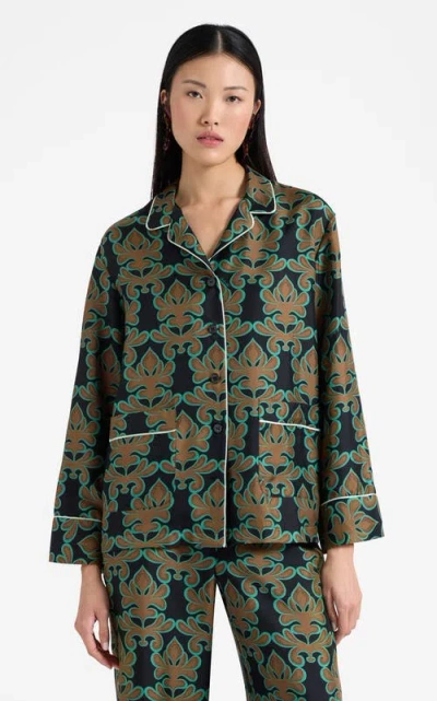 LA DOUBLEJ LA DOUBLEJ PAJAMA SHIRT HERALD BLACK