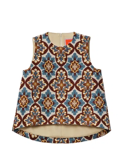 La Doublej Palazzo Chocolate In Rustic Cotton La Scala Top In Blue