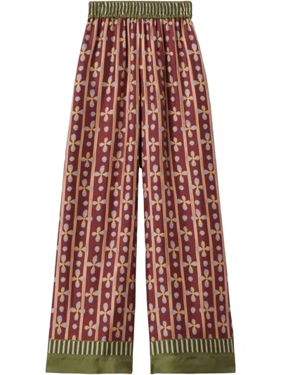 La Doublej Printed Silk-twill Wide-leg Pants In Beige