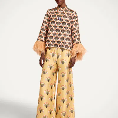 La Doublej Palazzo Printed Silk-twill Wide-leg Pants In Yellow