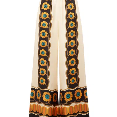 La Doublej La Double J Printed Silk Wide-leg Trousers In Beige