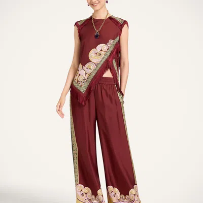 La Doublej Palazzo Pants In Kells Swirl Placée Burgundy