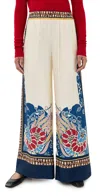 La Doublej Multicolor Palazzo Pants With Wide Leg And All-over Print In Silk Woman In Neutral