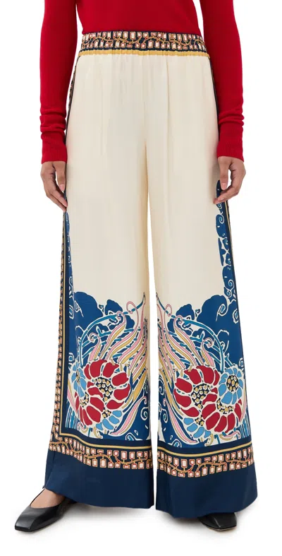 La Doublej Multicolor Palazzo Pants With Wide Leg And All-over Print In Silk Woman