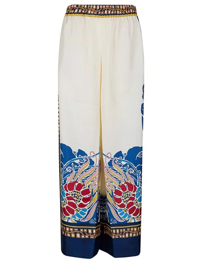 La Doublej Multicolor Palazzo Pants With Wide Leg And All-over Print In Silk Woman